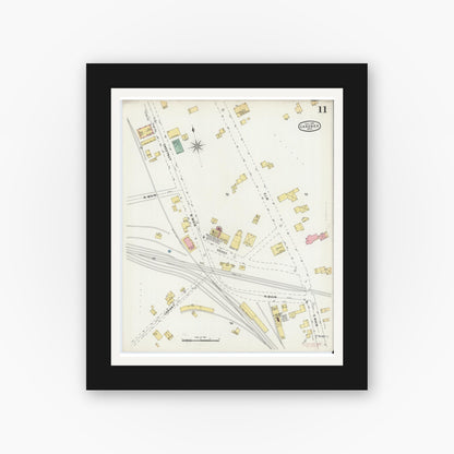 Old map wall art mockup — black gallery frame with white mat — Sanborn Fire Insurance Map from Gardner, Worcester County, Massachusetts (1895), Sheet #0011