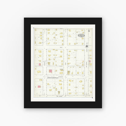 Old map wall art mockup — black gallery frame with white mat — Sanborn Fire Insurance Map from Springfield, Brown County, Minnesota (1917), Sheet #0005