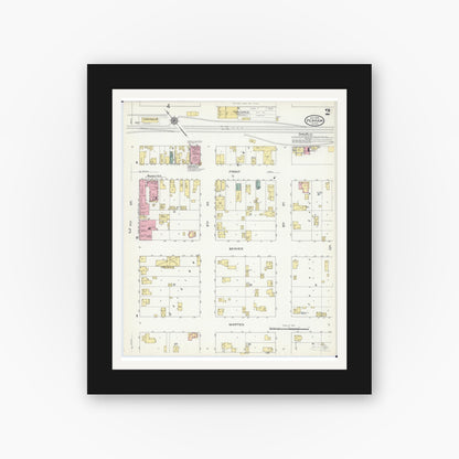 Old map wall art mockup — black gallery frame with white mat — Sanborn Fire Insurance Map from Perham, Otter Tail County, Minnesota (1909), Sheet #0002