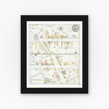 Old map wall art mockup — black gallery frame with white mat — Sanborn Fire Insurance Map from Brighton, Livingston County, Michigan (1910), Sheet #0001