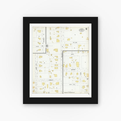 Old map wall art mockup — black gallery frame with white mat — Sanborn Fire Insurance Map from Ocala, Marion County, Florida (1901), Sheet #0002