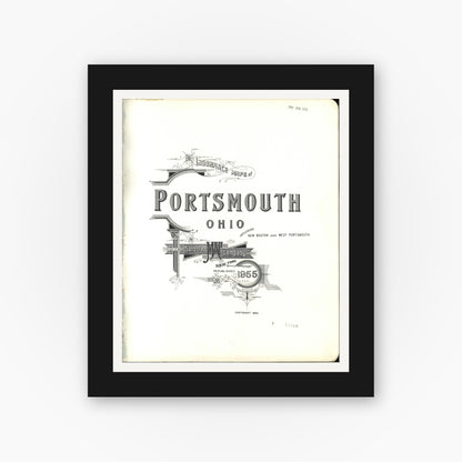 Old map wall art mockup — black gallery frame with white mat — Sanborn Fire Insurance Map from Portsmouth, Scioto County, Ohio (1955), Sheet #0001