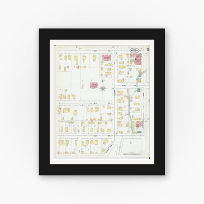 Old map wall art mockup — black gallery frame with white mat — Sanborn Fire Insurance Map from Marysville, Union County, Ohio (1901), Sheet #0005