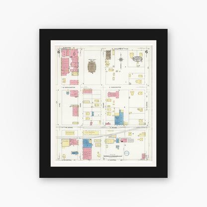 Old map wall art mockup — black gallery frame with white mat — Sanborn Fire Insurance Map from Bradentown, Manatee County, Florida (1926), Sheet #0006