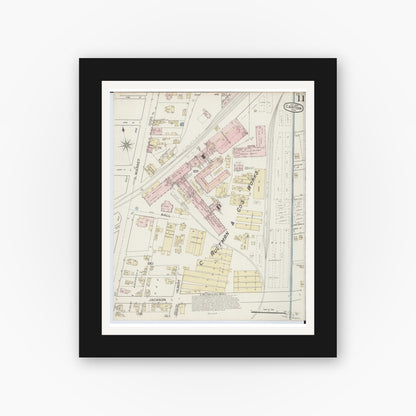 Old map wall art mockup — black gallery frame with white mat — Sanborn Fire Insurance Map from Canton, Stark County, Ohio (1887), Sheet #0011