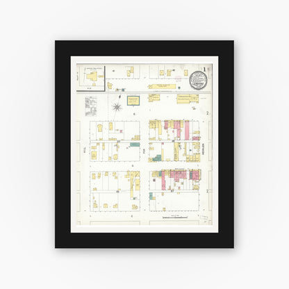 Old map wall art mockup — black gallery frame with white mat — Sanborn Fire Insurance Map from Lemoore, Kings County, California (1896) - Complete Map Set