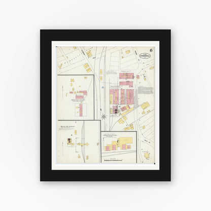 Old map wall art mockup — black gallery frame with white mat — Sanborn Fire Insurance Map from Edwardsville, Madison County, Illinois (1902), Sheet #0006