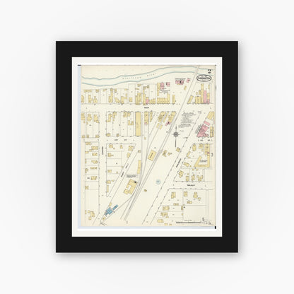 Old map wall art mockup — black gallery frame with white mat — Sanborn Fire Insurance Map from Cardington, Morrow County, Ohio (1912), Sheet #0002