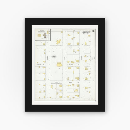 Old map wall art mockup — black gallery frame with white mat — Sanborn Fire Insurance Map from Van Alstyne, Grayson County, Texas (1901), Sheet #0005