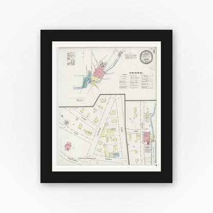 Old map wall art mockup — black gallery frame with white mat — Sanborn Fire Insurance Map from Perry, Wyoming County, New York (1894), Sheet #0001