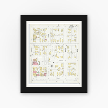 Old map wall art mockup — black gallery frame with white mat — Sanborn Fire Insurance Map from Cadillac, Wexford County, Michigan (1900), Sheet #0004