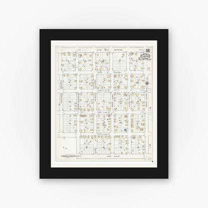 Old map wall art mockup — black gallery frame with white mat — Sanborn Fire Insurance Map from Plainview, Hale County, Texas (1921), Sheet #0018