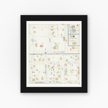 Old map wall art mockup — black gallery frame with white mat — Sanborn Fire Insurance Map from Bonham, Fannin County, Texas (1897), Sheet #0004