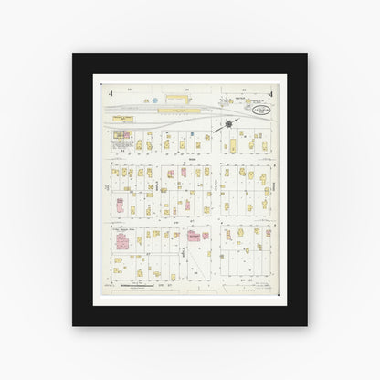 Old map wall art mockup — black gallery frame with white mat — Sanborn Fire Insurance Map from Le Sueur, Le Sueur County, Minnesota (1924), Sheet #0004