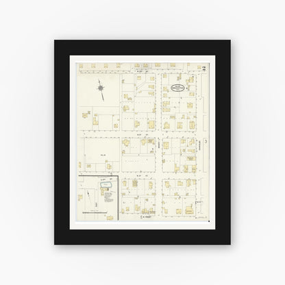 Old map wall art mockup — black gallery frame with white mat — Sanborn Fire Insurance Map from Groveton, Trinity County, Texas (1912), Sheet #0002