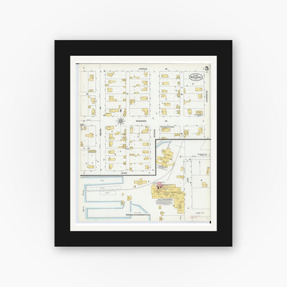 Old map wall art mockup — black gallery frame with white mat — Sanborn Fire Insurance Map from Whitehall, Muskegon County, Michigan (1902), Sheet #0005