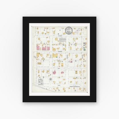 Old map wall art mockup — black gallery frame with white mat — Sanborn Fire Insurance Map from Danvers, McLean County, Illinois (1901), Sheet #0001
