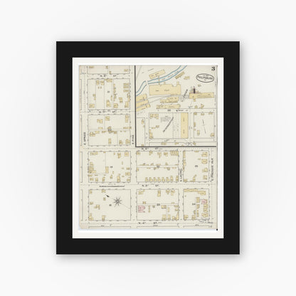 Old map wall art mockup — black gallery frame with white mat — Sanborn Fire Insurance Map from Philipsburg, Centre County, Pennsylvania (1887), Sheet #0003