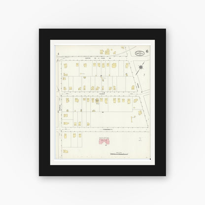 Old map wall art mockup — black gallery frame with white mat — Sanborn Fire Insurance Map from Sheffield, Warren County, Pennsylvania (1910), Sheet #0006