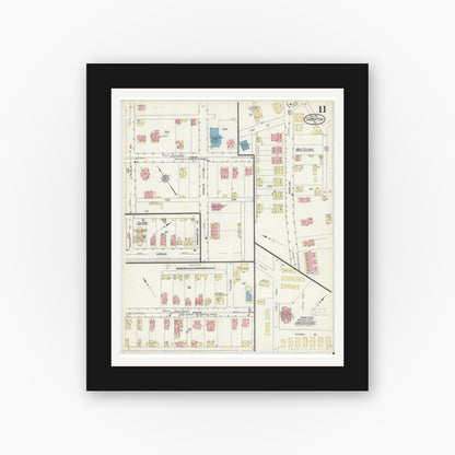 Old map wall art mockup — black gallery frame with white mat — Sanborn Fire Insurance Map from Souderton, Montgomery County, Pennsylvania (1914), Sheet #0011