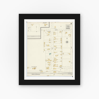 Old map wall art mockup — black gallery frame with white mat — Sanborn Fire Insurance Map from Etna, Luking County, Ohio (1905), Sheet #0003