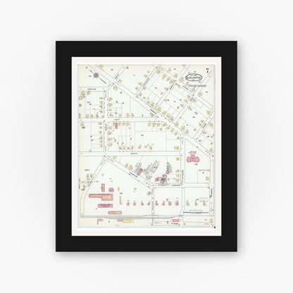 Old map wall art mockup — black gallery frame with white mat — Sanborn Fire Insurance Map from Burlington, Alamance County, North Carolina (1918), Sheet #0007