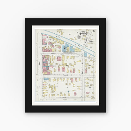 Old map wall art mockup — black gallery frame with white mat — Sanborn Fire Insurance Map from Brockport, Monroe County, New York (1892), Sheet #0003