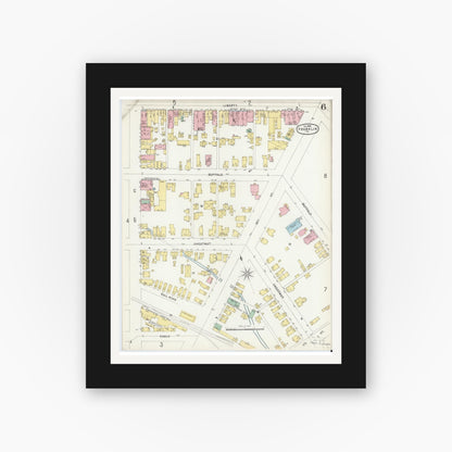 Old map wall art mockup — black gallery frame with white mat — Sanborn Fire Insurance Map from Franklin, Venango County, Pennsylvania (1896), Sheet #0006