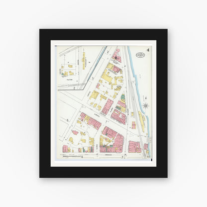 Old map wall art mockup — black gallery frame with white mat — Sanborn Fire Insurance Map from Fremont, Sandusky County, Ohio (1904), Sheet #0004