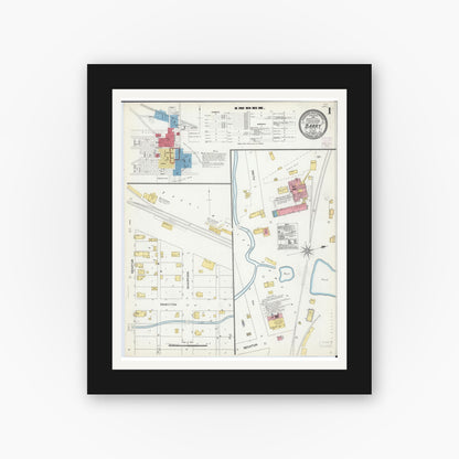 Old map wall art mockup — black gallery frame with white mat — Sanborn Fire Insurance Map from Barry, Pike County, Illinois (1905), Sheet #0001