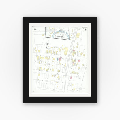 Old map wall art mockup — black gallery frame with white mat — Sanborn Fire Insurance Map from Prospect, Marion County, Ohio (1946), Sheet #0003