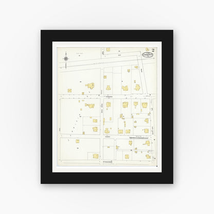 Old map wall art mockup — black gallery frame with white mat — Sanborn Fire Insurance Map from Commerce, Hunt County, Texas (1911), Sheet #0002