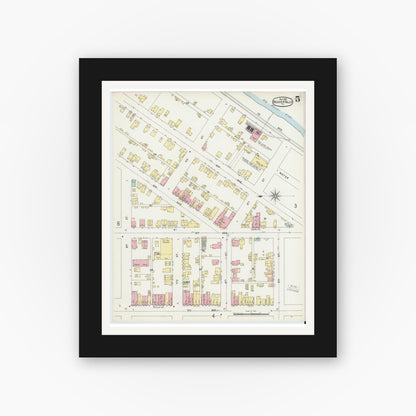 Old map wall art mockup — black gallery frame with white mat — Sanborn Fire Insurance Map from Beaver Falls, Beaver County, Pennsylvania (1896), Sheet #0005