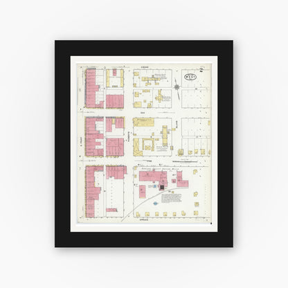Old map wall art mockup — black gallery frame with white mat — Sanborn Fire Insurance Map from West, McLennan County, Texas (1921), Sheet #0002