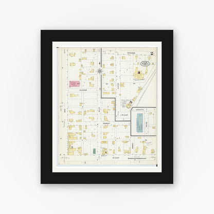 Old map wall art mockup — black gallery frame with white mat — Sanborn Fire Insurance Map from Romeo, Macomb County, Michigan (1907), Sheet #0002