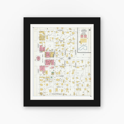 Old map wall art mockup — black gallery frame with white mat — Sanborn Fire Insurance Map from Marion, Williamson County, Illinois (1900), Sheet #0005