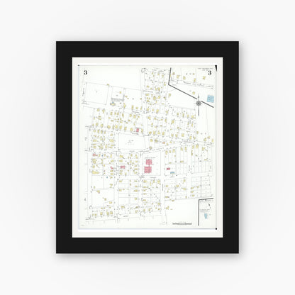 Old map wall art mockup — black gallery frame with white mat — Sanborn Fire Insurance Map from Fort Recovery, Mercer County, Ohio (1946), Sheet #0003