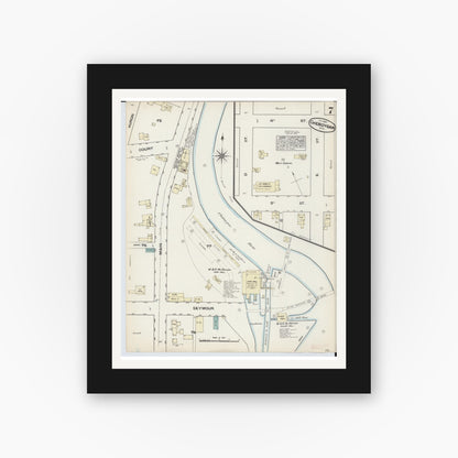 Old map wall art mockup — black gallery frame with white mat — Sanborn Fire Insurance Map from Cheboygan, Cheboygan County, Michigan (1884), Sheet #0007