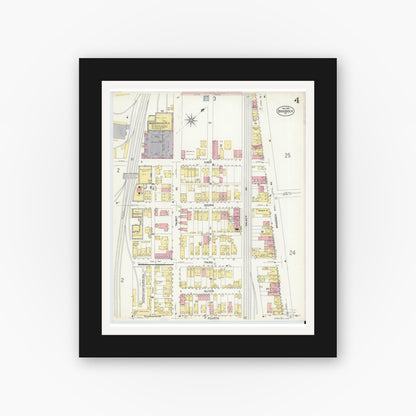 Old map wall art mockup — black gallery frame with white mat — Sanborn Fire Insurance Map from Braddock, Allegheny County, Pennsylvania (1908), Sheet #0004