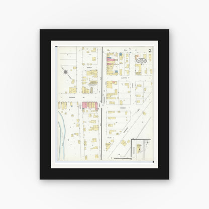 Old map wall art mockup — black gallery frame with white mat — Sanborn Fire Insurance Map from Saint Charles, Saginaw County, Michigan (1911), Sheet #0003