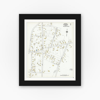 Old map wall art mockup — black gallery frame with white mat — Sanborn Fire Insurance Map from Hyannis, Barnstable County, Massachusetts (1919), Sheet #0007