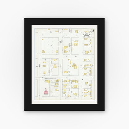 Old map wall art mockup — black gallery frame with white mat — Sanborn Fire Insurance Map from Texarkana, Bowie County, Texas (1900), Sheet #0013