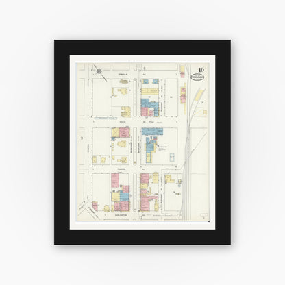 Old map wall art mockup — black gallery frame with white mat — Sanborn Fire Insurance Map from Kissimmee, Osceola County, Florida (1914), Sheet #0010