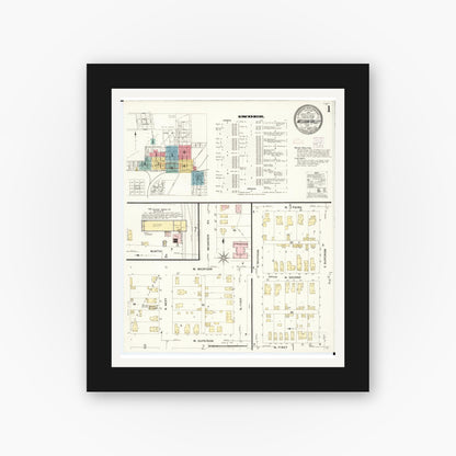 Old map wall art mockup — black gallery frame with white mat — Sanborn Fire Insurance Map from Missouri Valley, Harrison County, Iowa (1908) - Complete Map Set