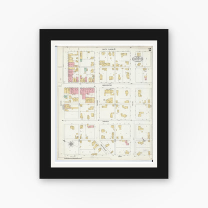 Old map wall art mockup — black gallery frame with white mat — Sanborn Fire Insurance Map from Constantine, Saint Joseph County, Michigan (1897), Sheet #0002
