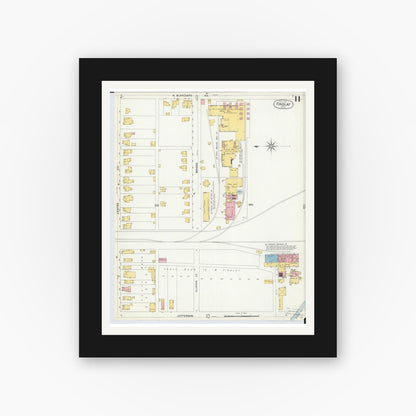 Old map wall art mockup — black gallery frame with white mat — Sanborn Fire Insurance Map from Findlay, Hancock County, Ohio (1901), Sheet #0011