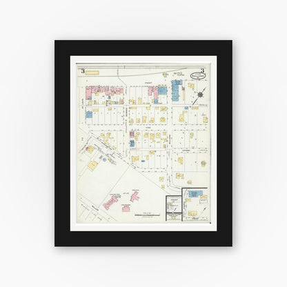Old map wall art mockup — black gallery frame with white mat — Sanborn Fire Insurance Map from Sullivan, Franklin County, Missouri (1924), Sheet #0003
