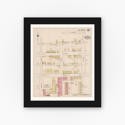 Old map wall art mockup — black gallery frame with white mat — Sanborn Fire Insurance Map from Shamokin, Northumberland County, Pennsylvania (1922), Sheet #0028