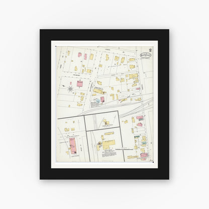 Old map wall art mockup — black gallery frame with white mat — Sanborn Fire Insurance Map from West Chicago, Du Page County, Illinois (1898), Sheet #0002