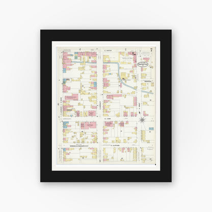 Old map wall art mockup — black gallery frame with white mat — Sanborn Fire Insurance Map from Winchester, Independent Cities, Virginia (1908), Sheet #0007